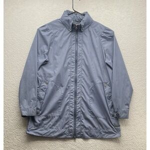 Merrell Rain Jacket, Womens XL, Blue Check, Lightweight, Hidden Hood